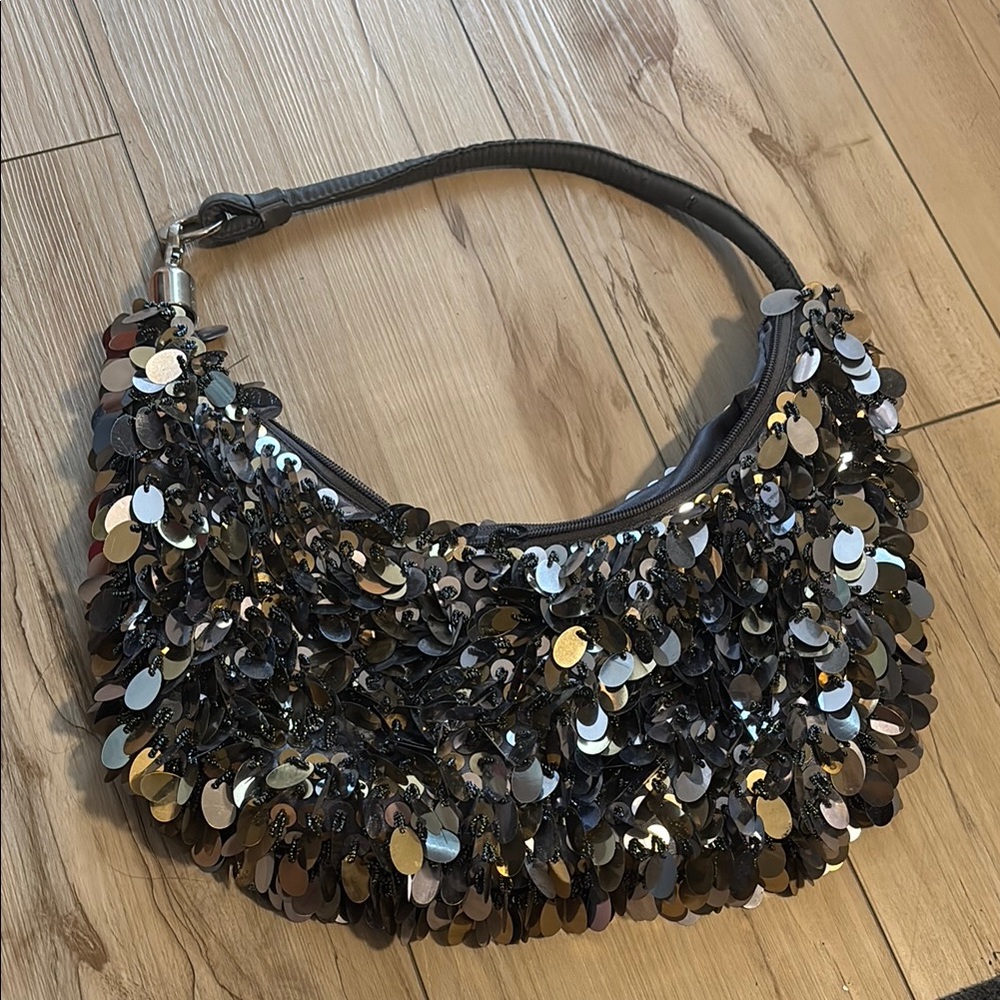 Jessica McClintock bSequin Embellished Black Shoulder Bag